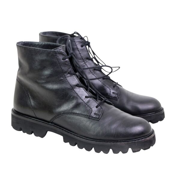 J. CREW BLACK GENUINE LEATHER LOW HEEL LACE UP ROUND TOE ANKLE BOOTS Size 9 - Picture 4 of 12